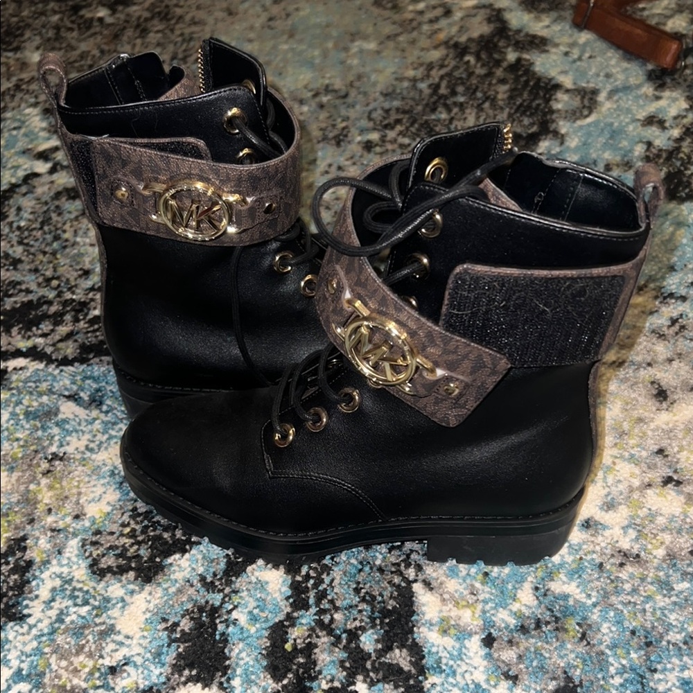 Michael Kors Black Combat Moto Boots with Glitter Accents